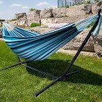 Vivere Double Cotton Hammock, Space Saving Steel Stand, Blue Lagoon, 9 Ft - Image 2