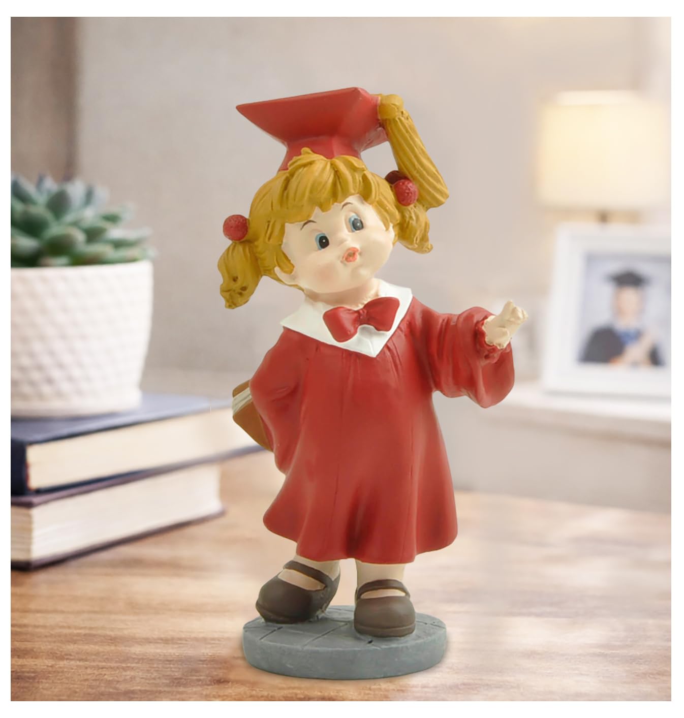 MeritMode Graduation Figurine for Girls 4.9 Inch, Red Cap and Gown Graduate Girl Statue, Resin Graduation Gift, School Leavers Gift, Nursery Preschool Graduation Keepsake Ornament