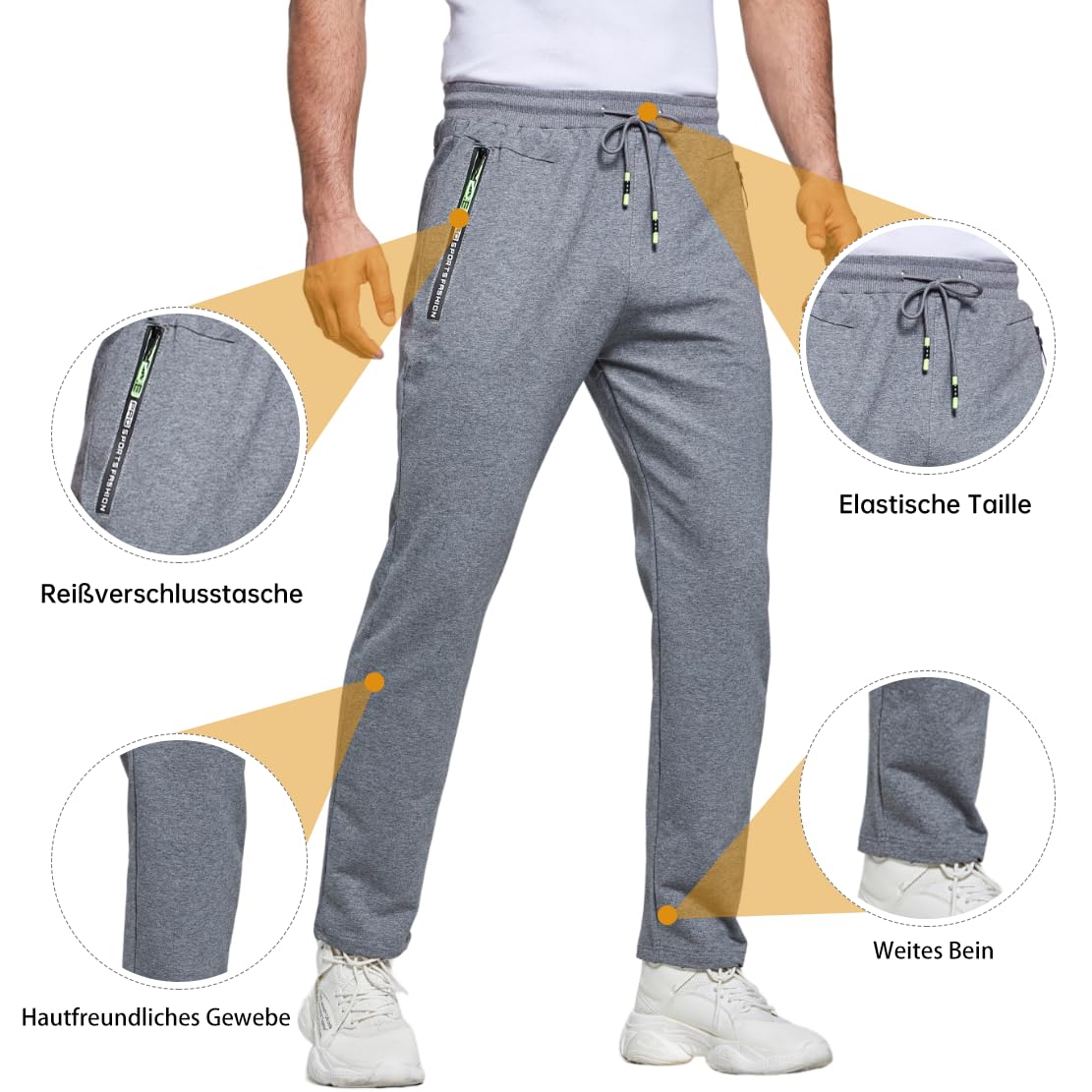 ZOXOZ Pantaloni Sportivi Uomo Cotone con Tasche Zip Elastico in Vita con Coulisse