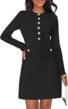 MEROKEETY Women's Fall 2025 Long Sleeve Bodycon Sweater Dress Button Crew Neck Winter Formal Mini Dresses