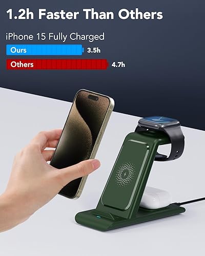 Miniatura 4 de HATALKIN Estación de carga inalámbrica 3 en 1 compatible con múltiples dispositivos, Apple Watch 8 Ultra 7 SE 6 5 4 AirPods Pro 2nd iPhone 14 13 12