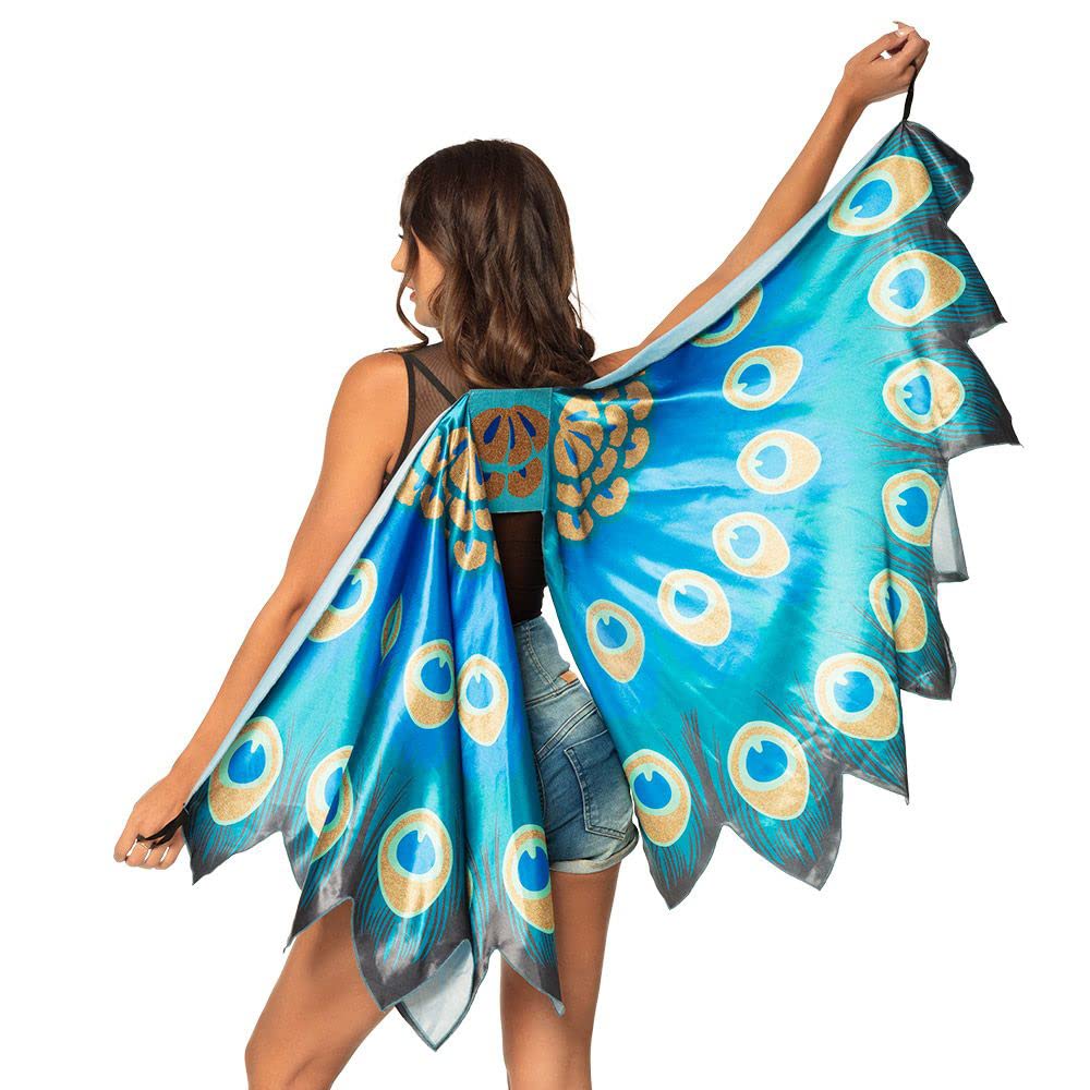Boland 52876 Peacock Wings, Size 155 x 115 cm, Blue/Turquoise/Gold, Feather Motif, Costume, Carnival, Theme Party