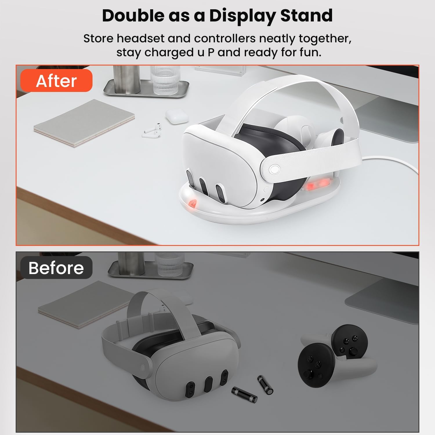 GEEKERA Charging Dock for Meta Quest 3, Fast Charging Stand for Quest 3 with RGB Lights, 2 Rechargeable Batteries, Magnetic VR Accessories Charger for Oculus 3 VR Headset and Elite Strap - Image 7