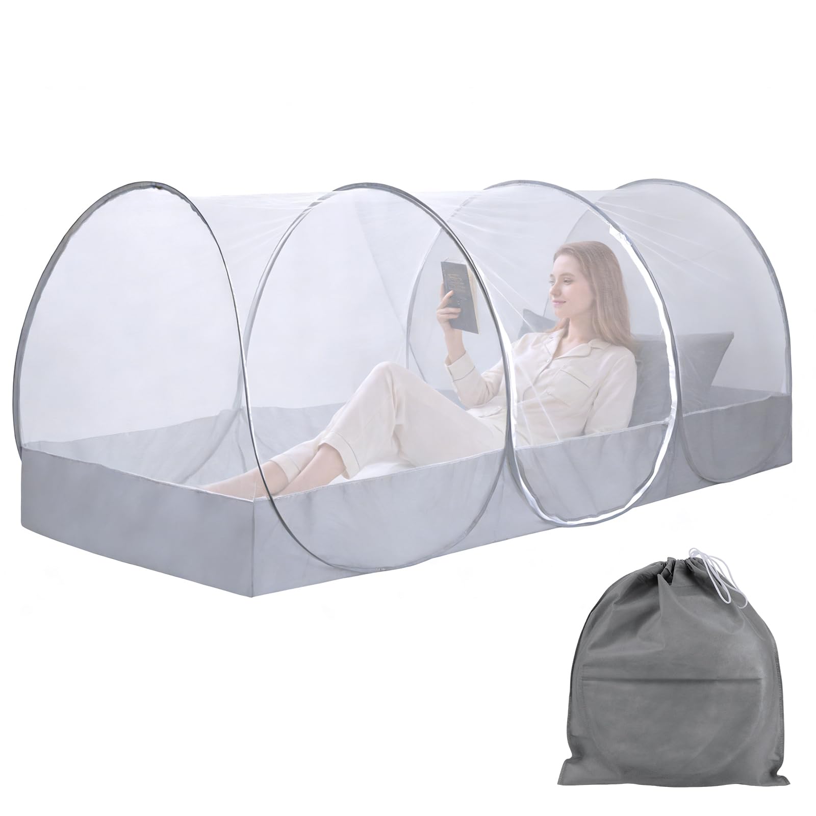 BigKing Mosquitera de Viaje, Ajustable, emergente mosquitera, portátil, Plegable, para Cama Individual con Cremallera, perfectablanco y Negro para dormitorios, Viajes o Camping (B)