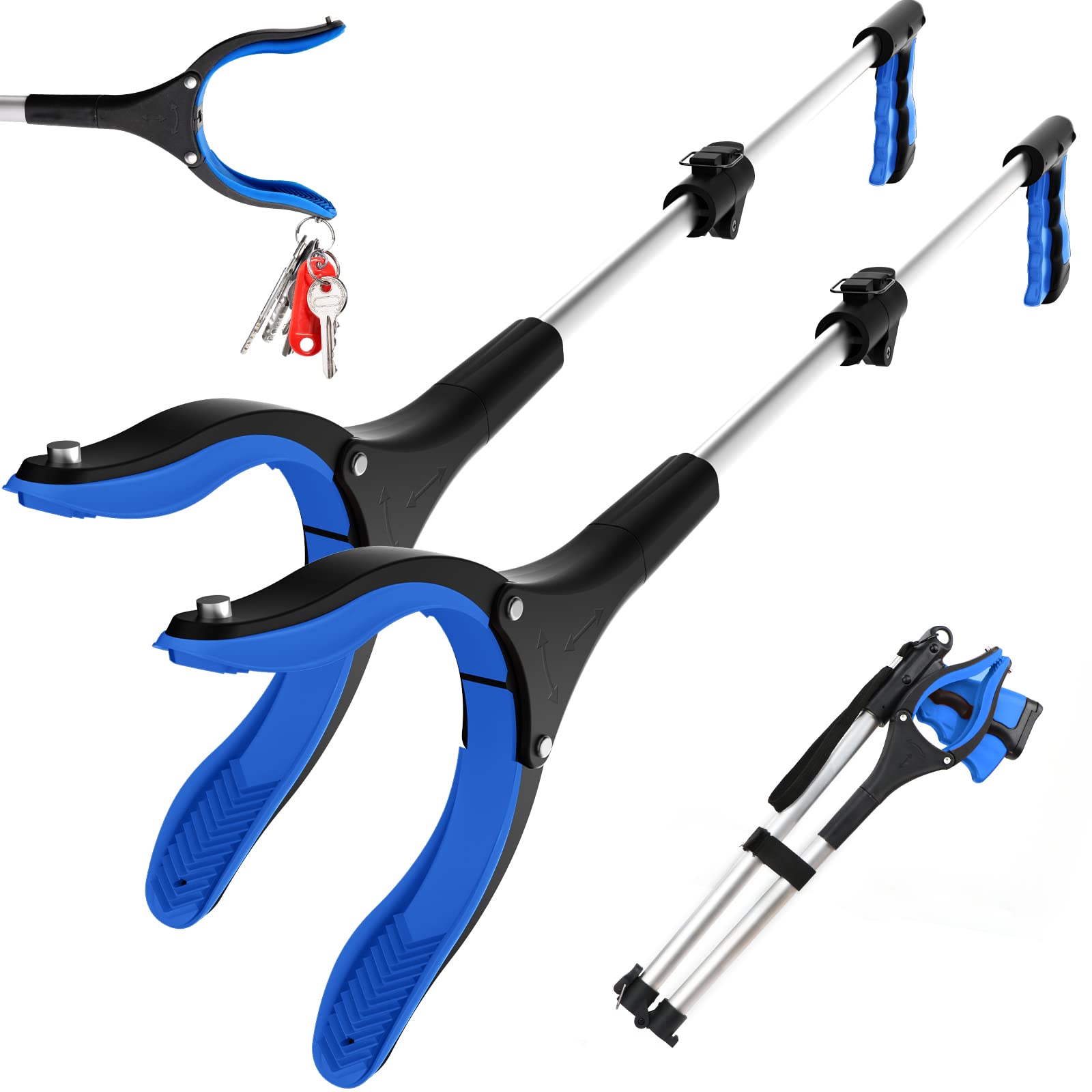 Grabber Tool 2 Pack, Long 32" Reacher Grabber Pickup Tool with 4" Wide Claw Opening, Strong Grip Magnetic Tip Lightweight Trash Picker Claw Grabber Reacher Tool Elderly Reaching