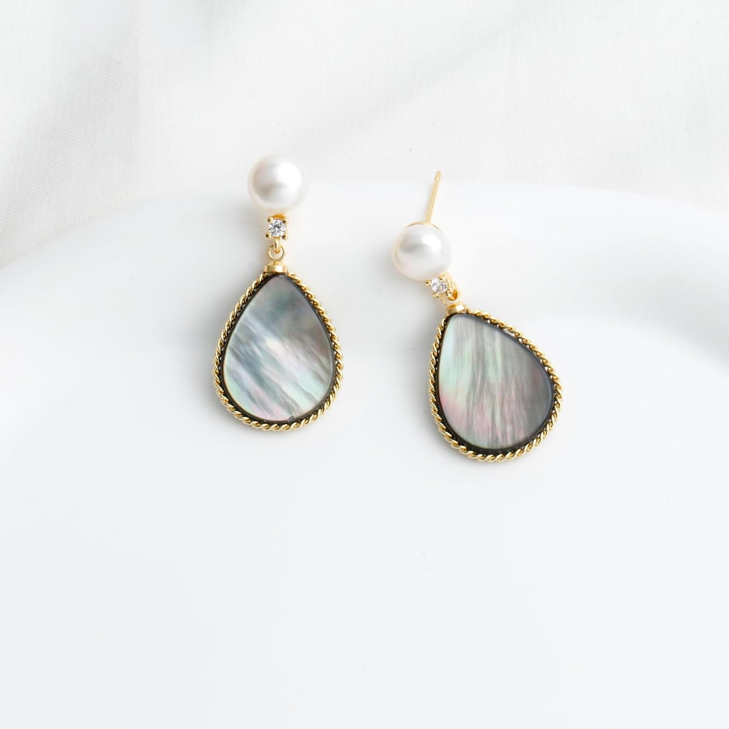 Handmade Teardrop Shell Dangle Earrings for Women, Pearls Sterling Silver Posts - Image 5