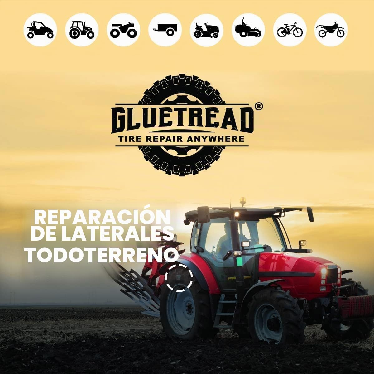 GlueTread Kit de reparación de neumáticos de Pared Lateral para Tractor | Reparación de pinchazos Todoterreno en Cualquier Lugar sin Necesidad de Quitar el neumático, Suficiente Material para