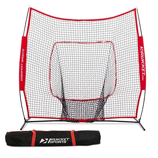 Rukket 7x7 Baseball & Softball Net, Practice Hitting, Pitching, Batting and Catching, Backstop Screen Equipment Training Aids, Includes Carry Bag (7x7ft Net & Bag)