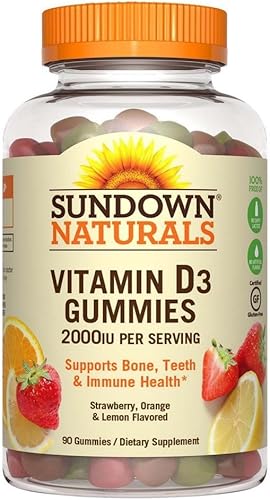 Sundown Naturals Vitamina D3 2000 IU gomas, fresa, naranja y limón sabor 90 ea