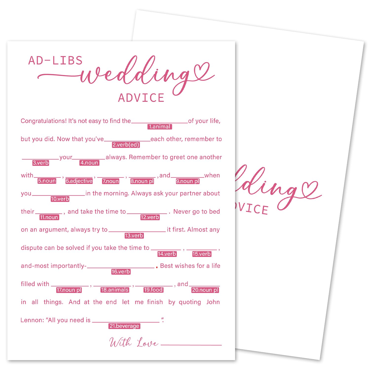 Ad-Libs Wedding Advice Game Cards, Minimalism Wedding Shower Game, 30 Wedding Games Cards, Pink Bridal Shower Games Engagement Party Favors Supplies -