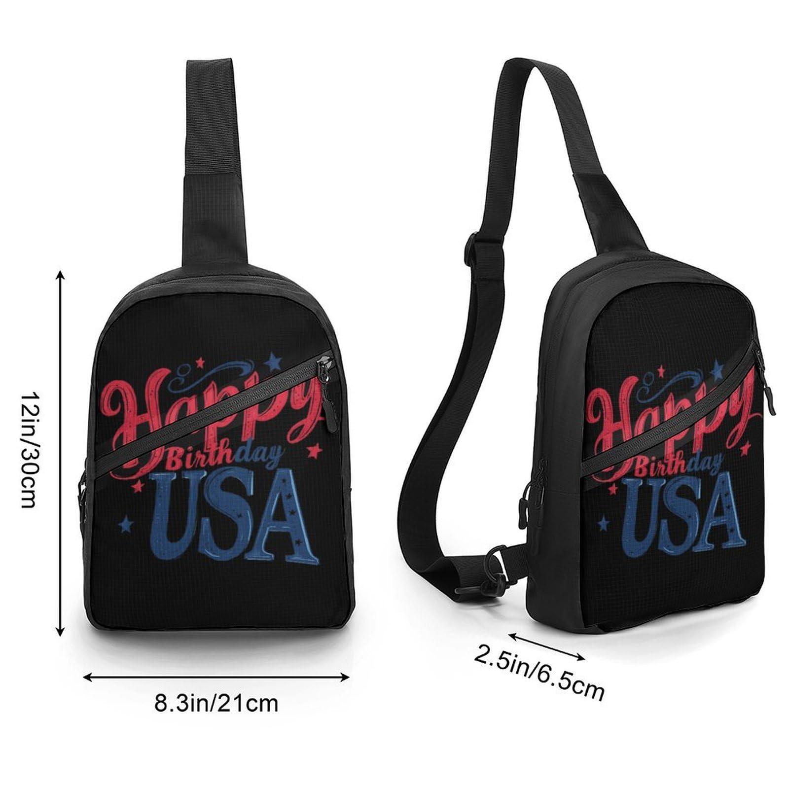 Happy Birthday USA Chest Bag Foldable Crossbody Unisex Pack Travel Hiking Adjustable Shoulder Straps Sling Bags