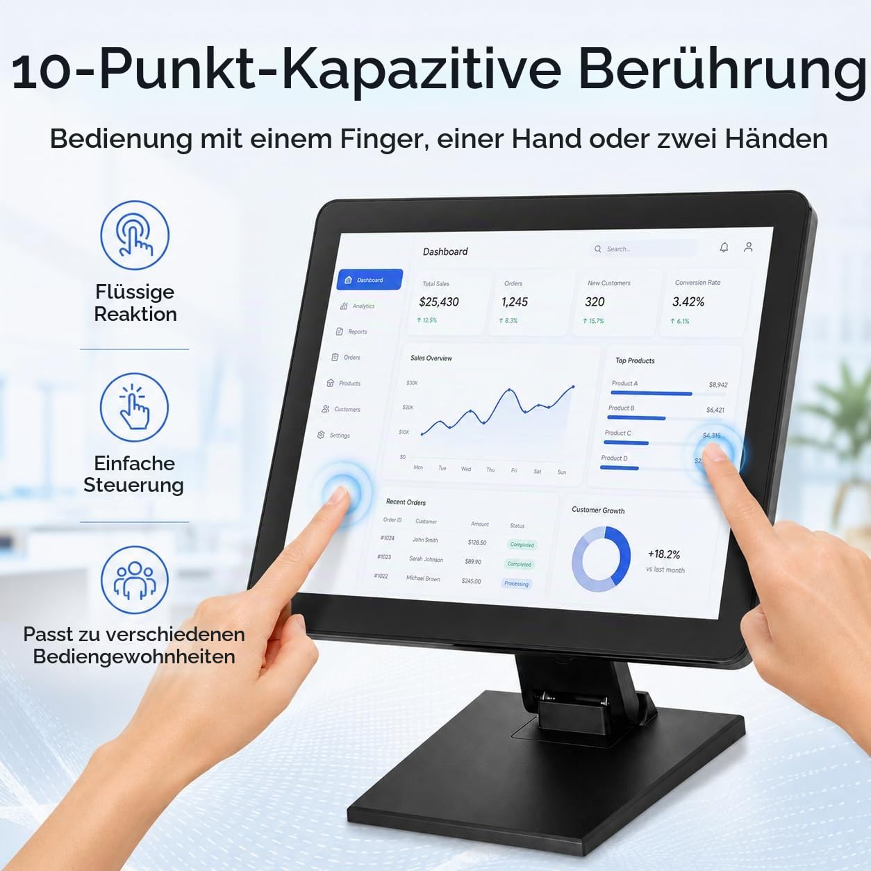 SHZICMY 17" LCD Touchscreen Monitor POS Kassenmonitor | Touch Screen HDMI VGA 1280×1024 Kassen-Monitor für PC POS Kasse Restaurant Bar Coffee Store