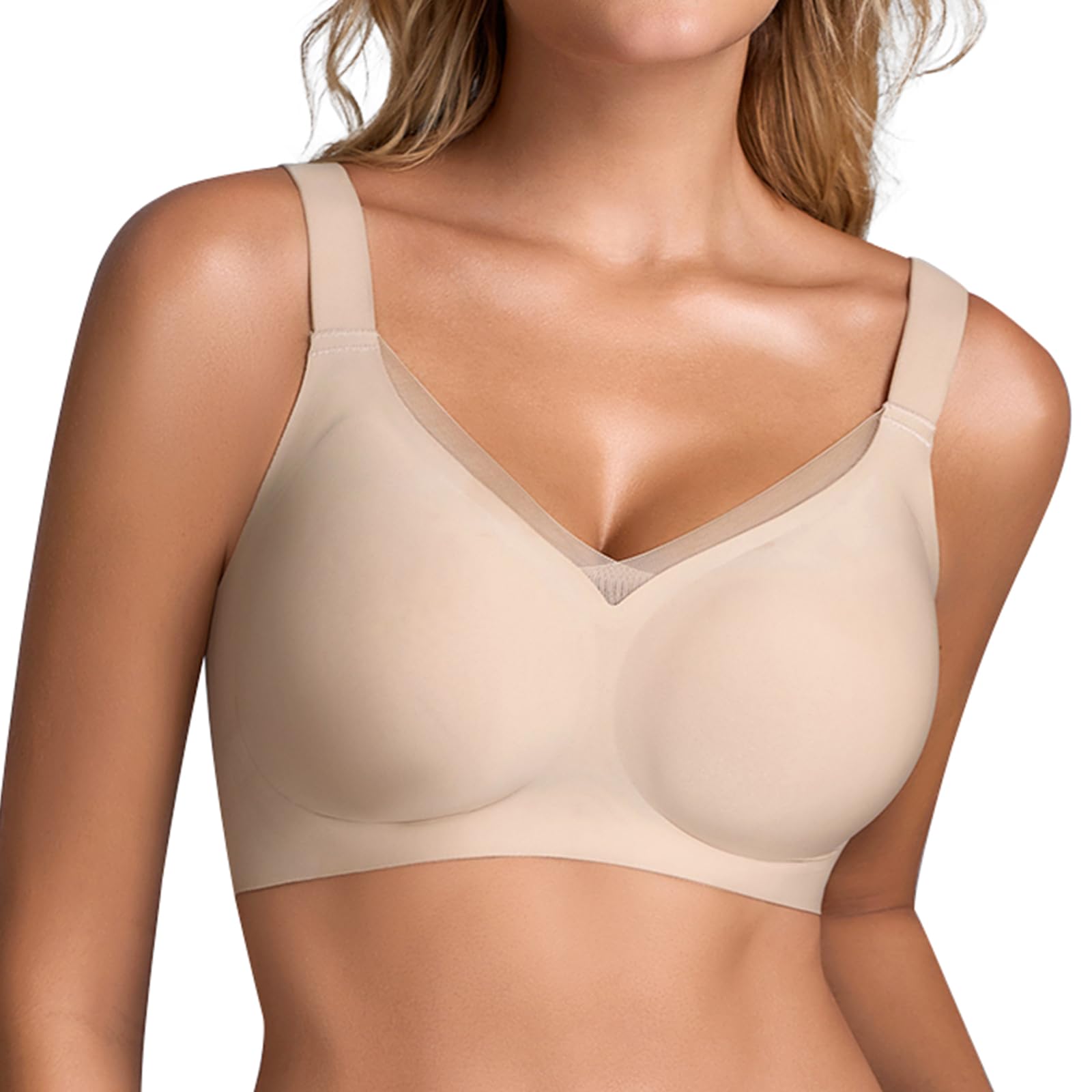 KUTUMAI Wireless Jelly Bras for Women V Mesh No Underwire Seamless Bralettes Push Up Full Coverage Comfort Everyday