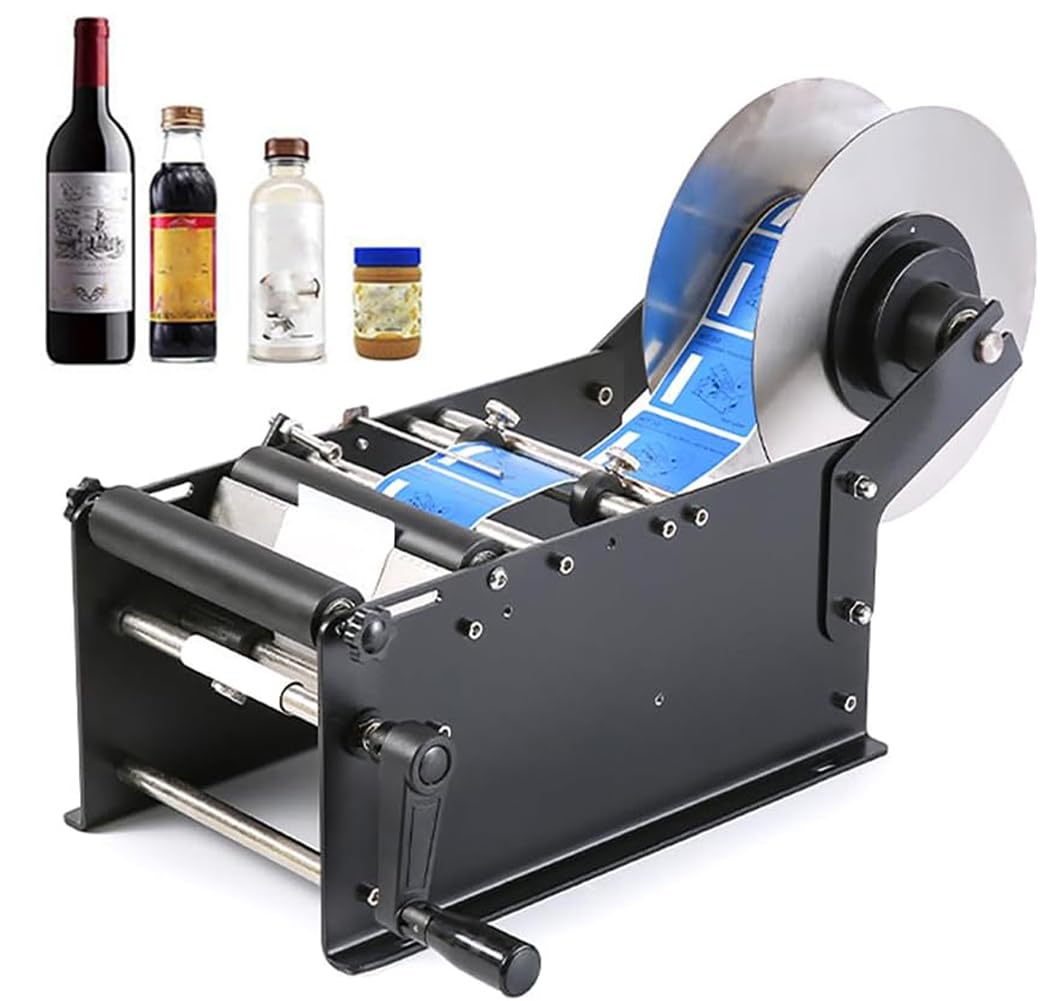 DEONG Round Bottle Labeling Machine, Manual Labeling Machine Label Applicator Self-Adhesive Bottle Labeler, 15-30pcs/min for Width 10-110mm Length 10-300mm Label