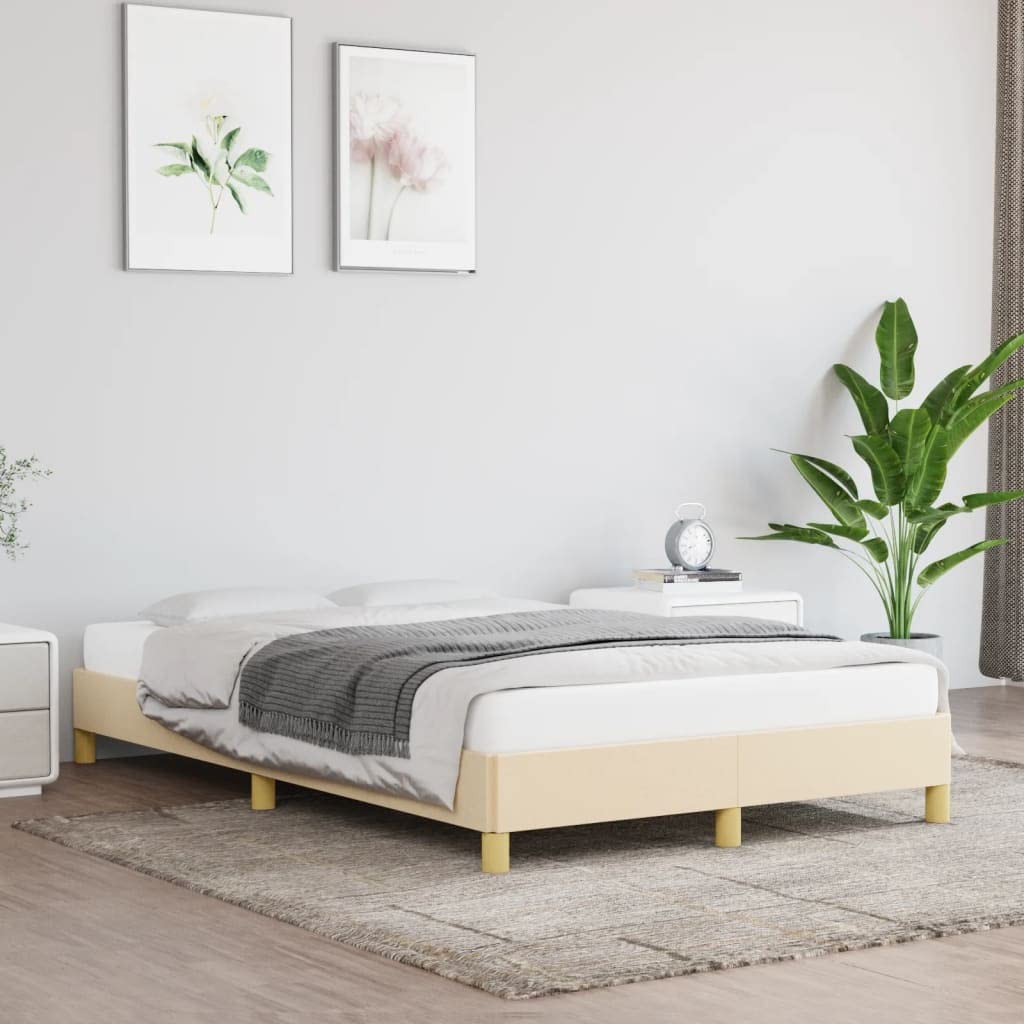 vidaXL Polsterbett, Bett Bettgestell mit Lattenrost, Schlafzimmerbett Doppelbett mit Stützbeinen, Bettrahmen Schlafzimmermöbel, Creme 120x200cm Stoff