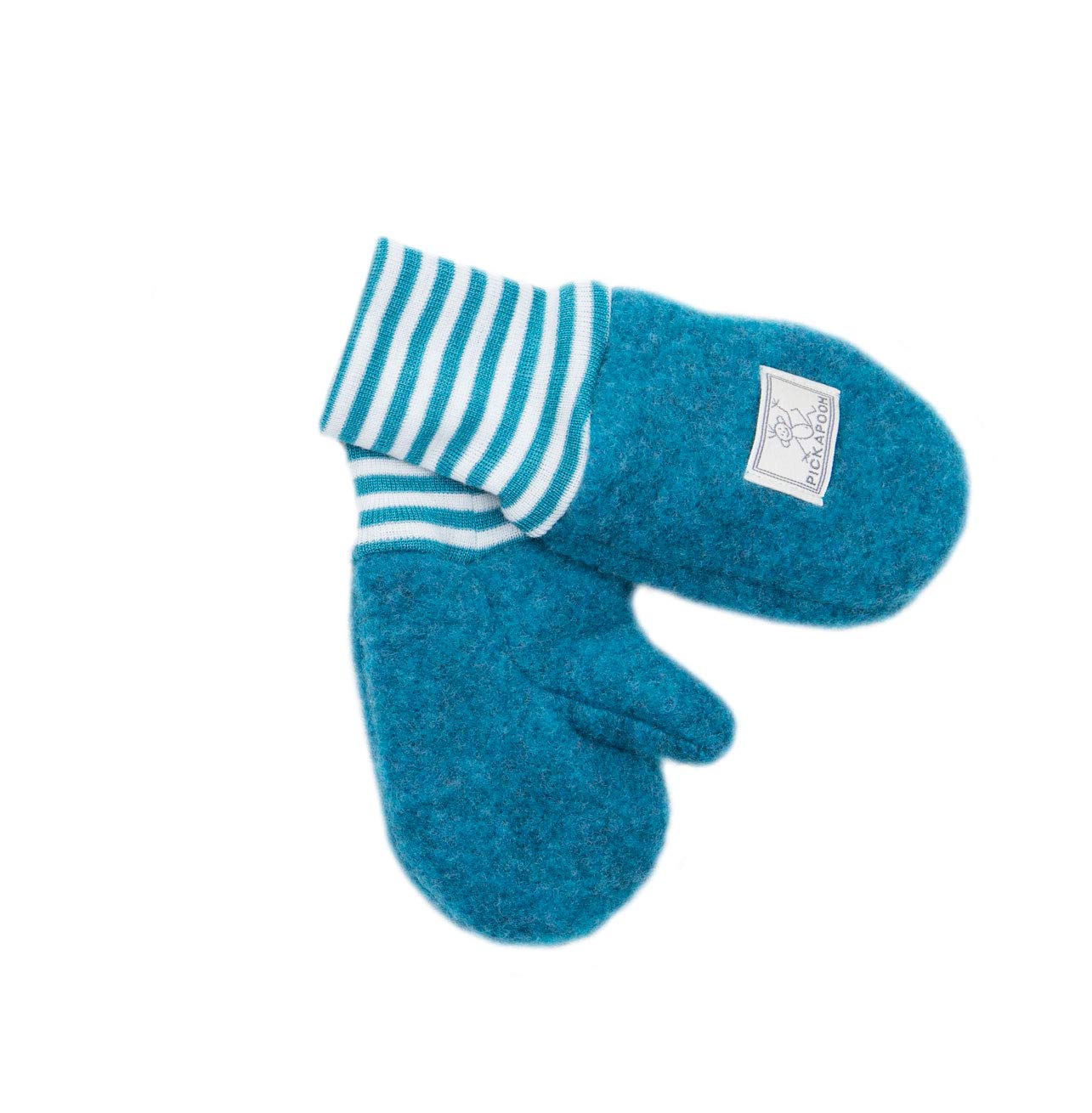 PICKAPOOH Mittens 100% MERINO wool Baby Children fleece gloves arm warmer winter (3-5 years, Turquoise (striped))