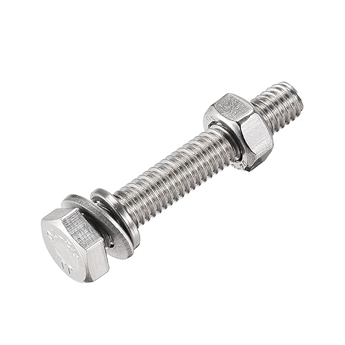 Miniatura 5 de uxcell Tornillos de cabeza hexagonal M6 x 1.575in, tuercas, kit de arandelas planas y de bloqueo, pernos hexagonales de acero inoxidable 304