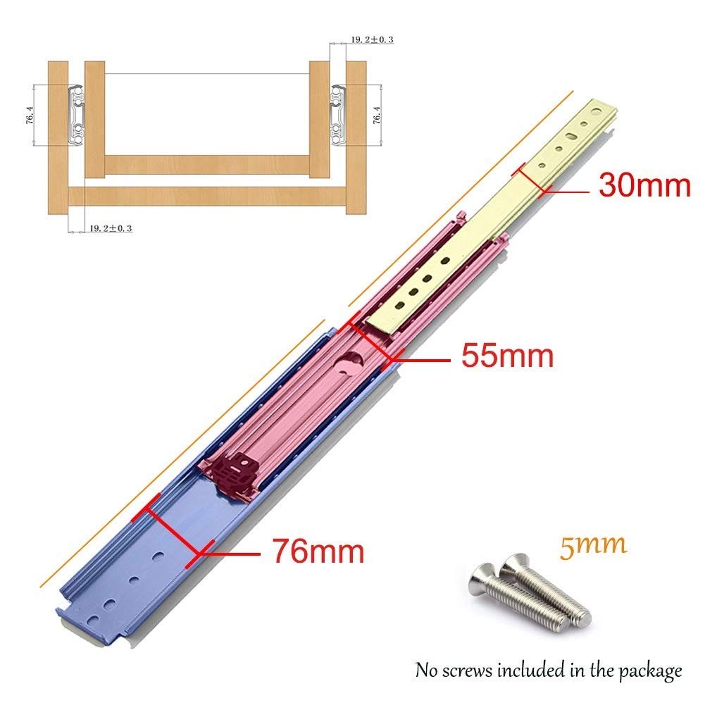 Guide per cassetti Guida per cassetti Push to Open Guide per cassetti Guide per cassetti ad Estrazione Totale Guida per carichi Pesanti 3 Pieghe Metallo capacità di carico 220 Kg/Argento/800