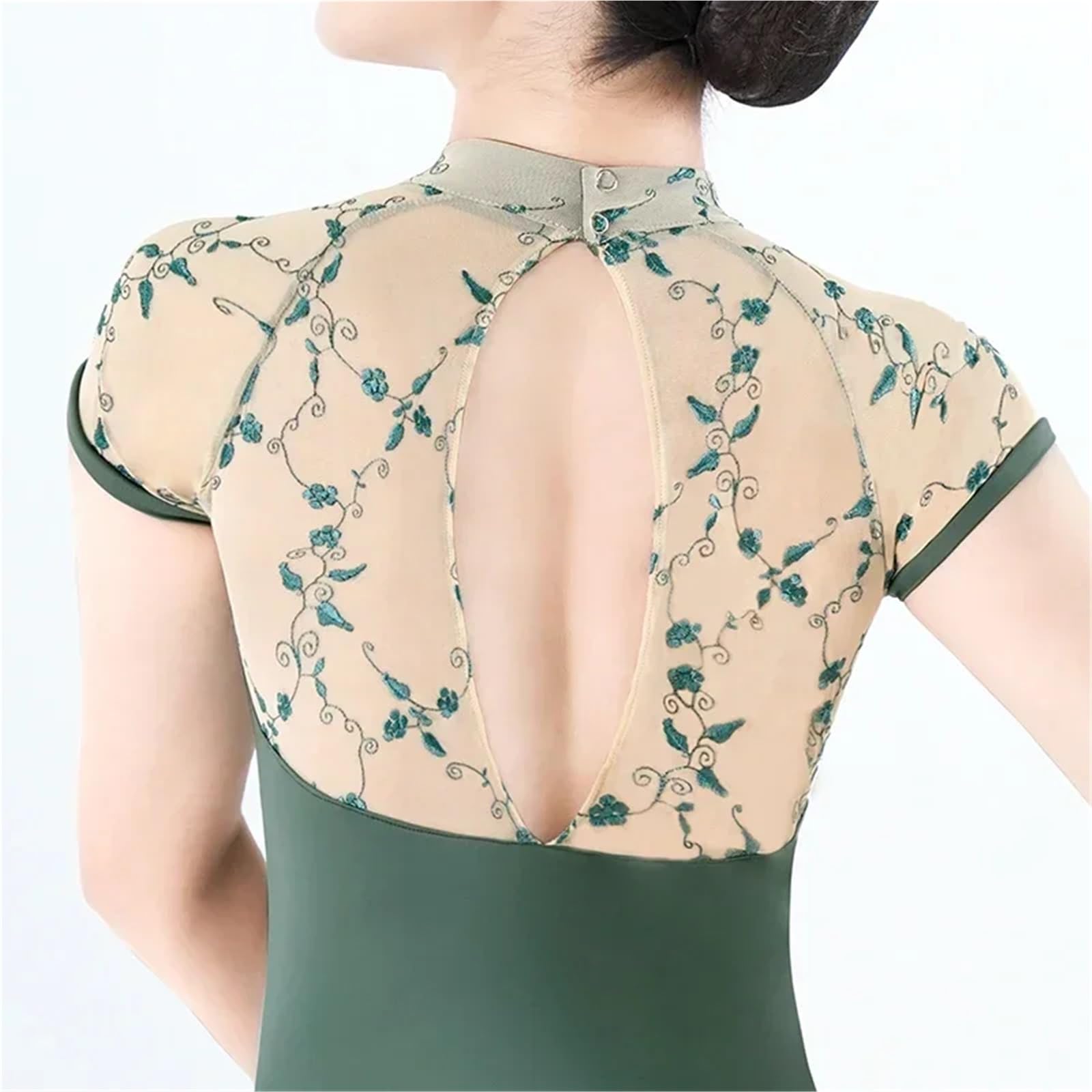 Ballett-Trikot Tanztrikots for Damen, besticktes Mesh-Trikot, Stehkragen mit versteckter Schnalle, Tanzbekleidung for Mädchen in V-Form