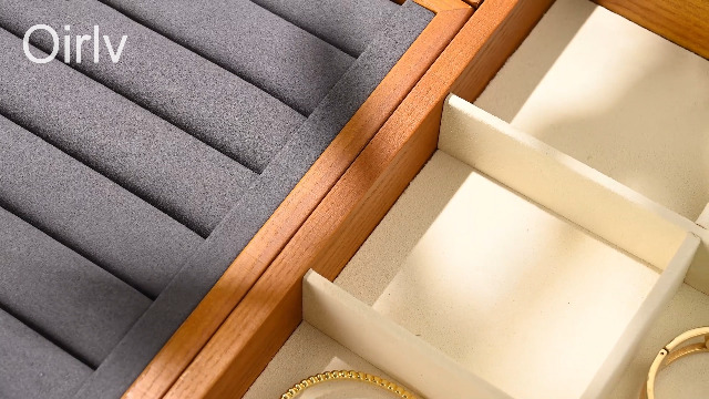 Oirlv Vassoi Piatti Per Gioielli In Legno Massiccio, Impilabili, Cassetto Per Gioielli, Organizer, Espositore, Portagioie (Grigio
