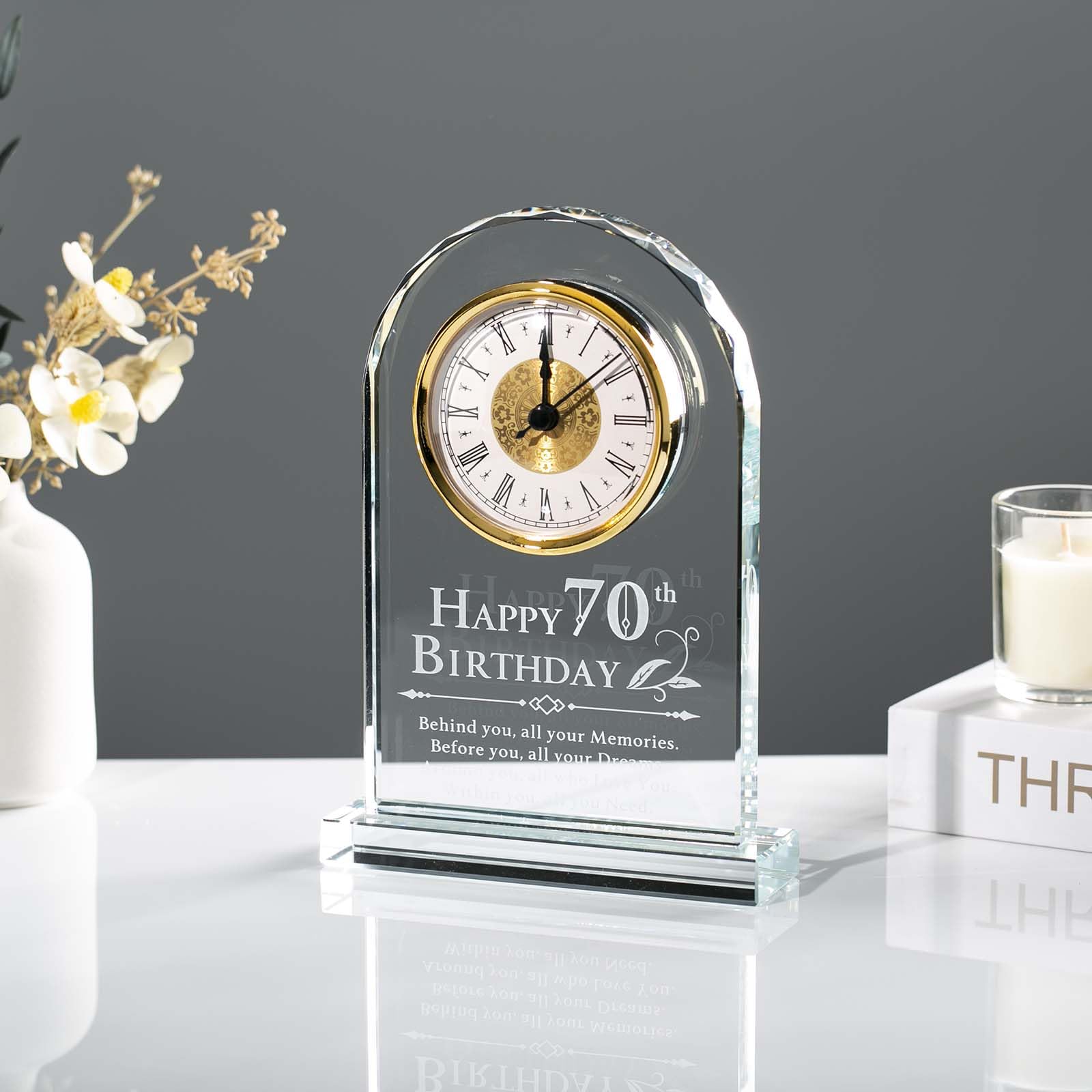 Emoragifou 70th Birthday Gifts for Women Men, Glass Quartz Clock Birthday Gifts for a 70 Year Old, Happy 70th Birthday Decorations Gifts for Him Her Grandma Grandpa Mom Dad Friends