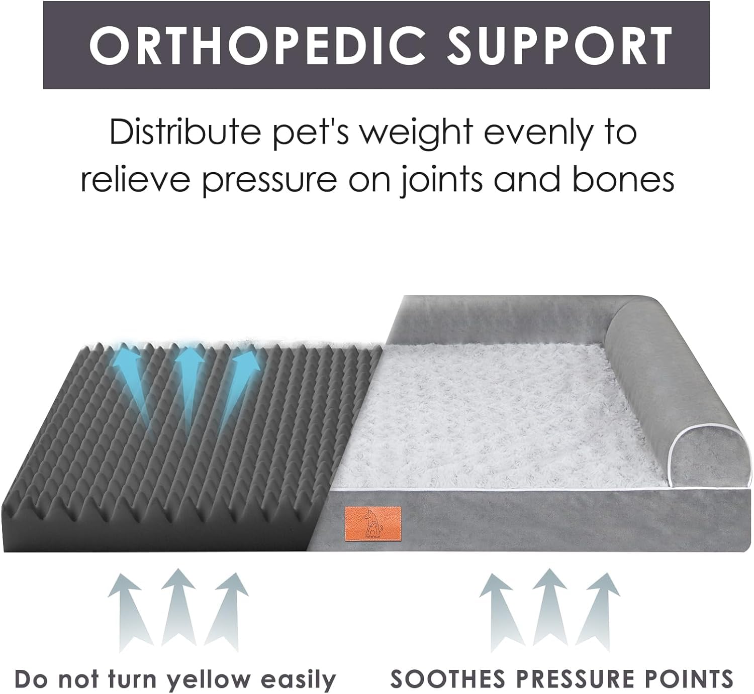 Cama ortopédica para perros grandes, camas impermeables para perros con funda extraíble lavable, acogedora cama de felpa para perros, cama para mascotas en forma de L con forro impermeable y parte