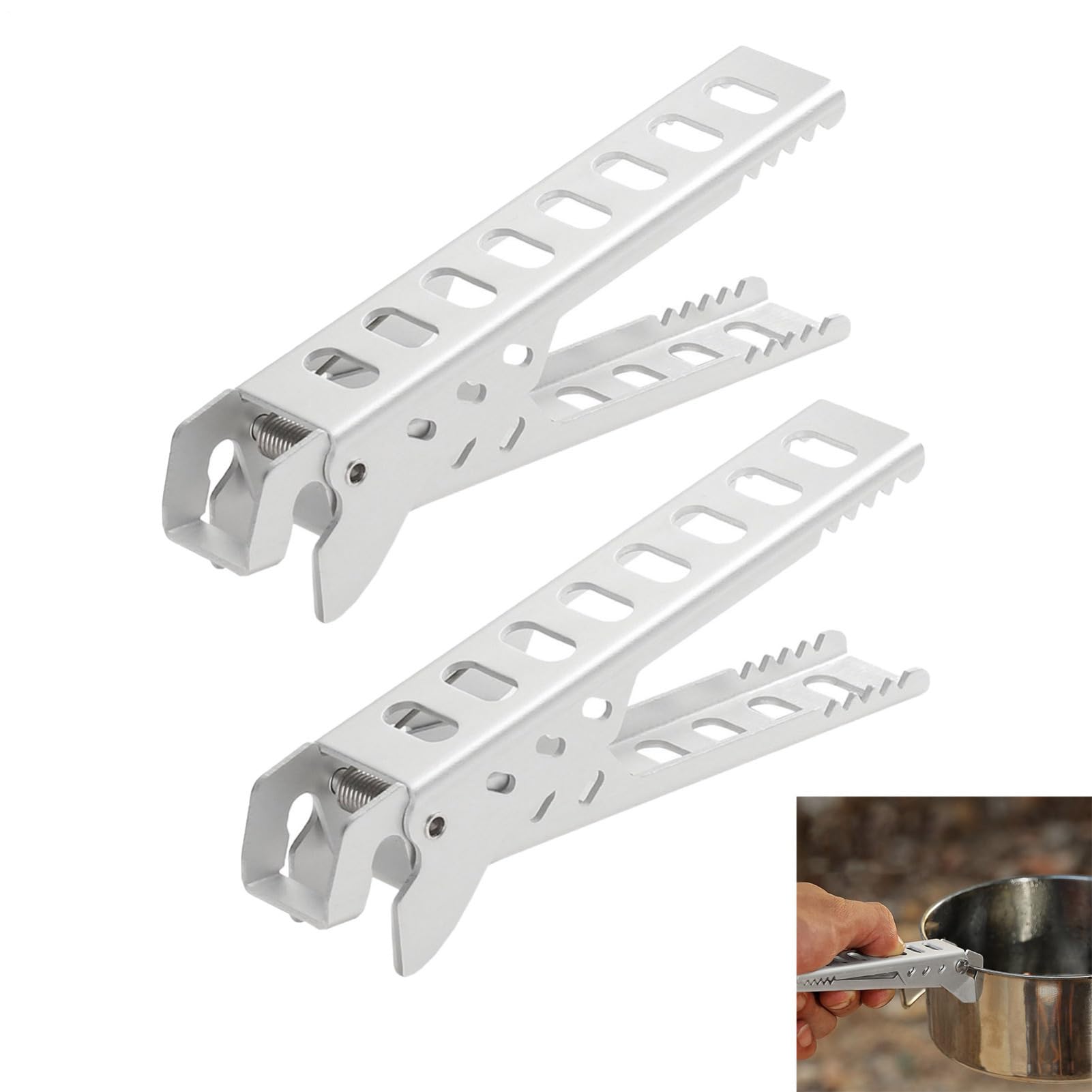 2PC Camping Pot Gripper, Non-Slip Teeth Edge Clamp with Aluminum Body for Lifting Hot Cookware, Aluminum Alloy Hot Plate Gripper, Camping Pot Clamp for Outdoor Cooking Picnic BBQ