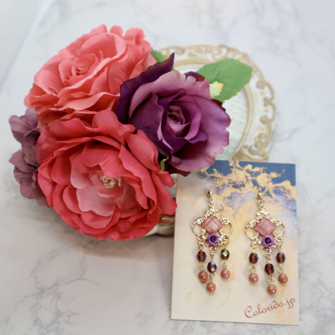 Amazon.co.jp: パープル&ピンクのフラメンコ花髪飾りとピアスor  