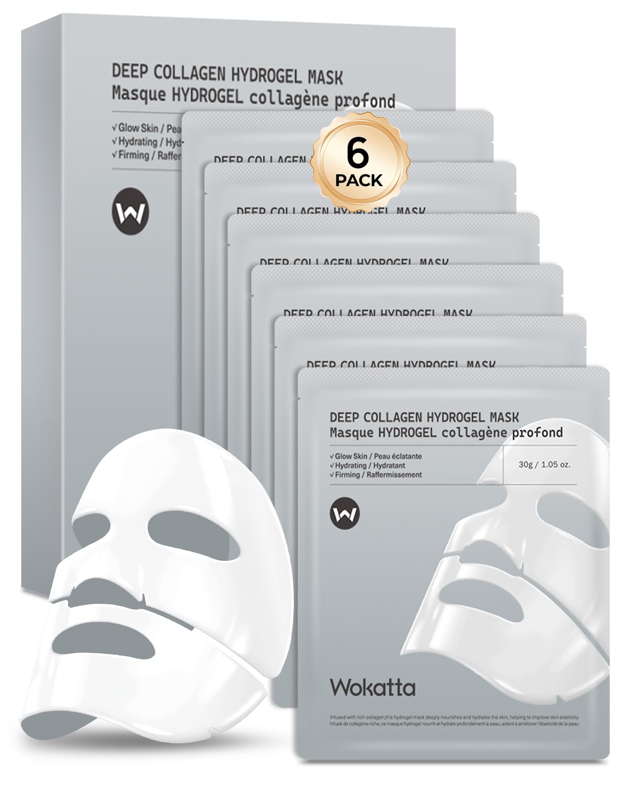 Wokatta 6 Pack Bio-Collagen Face Mask, Hydrating Overnight Face
