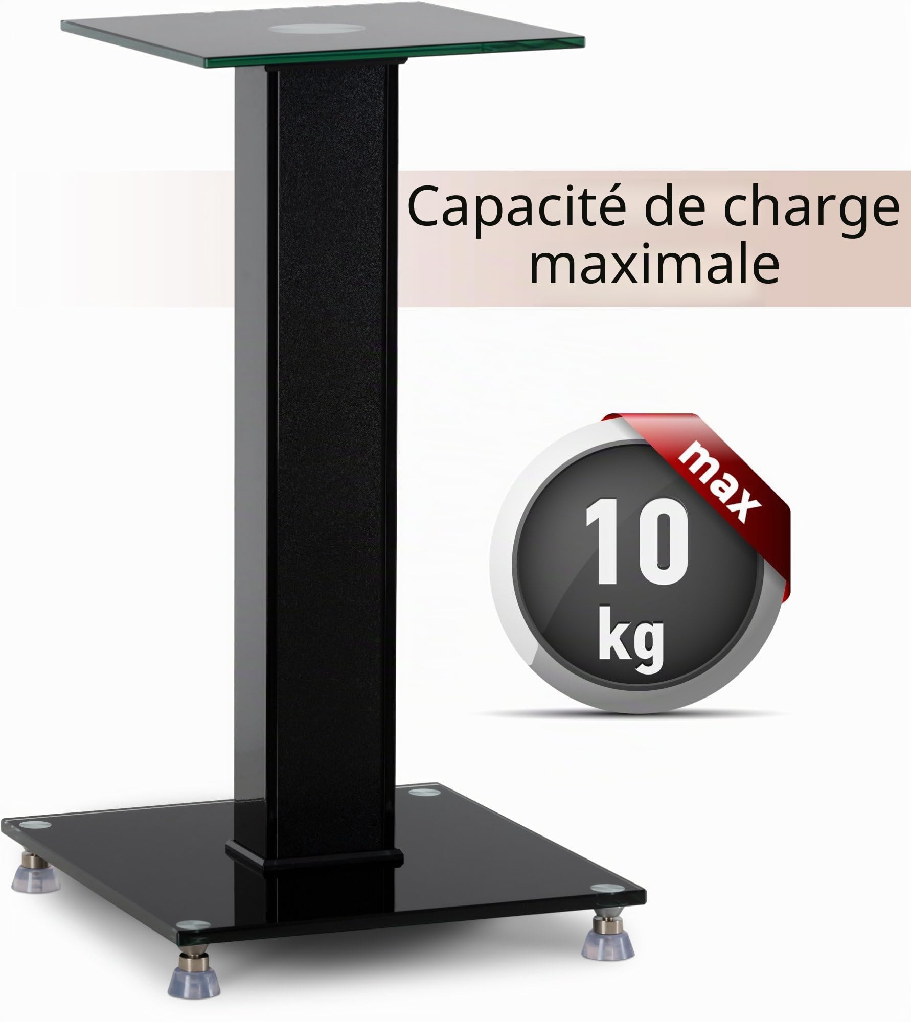Pronomic SLS-282 BK Pieds d’Enceintes Paire, Plaques en Verre Noir