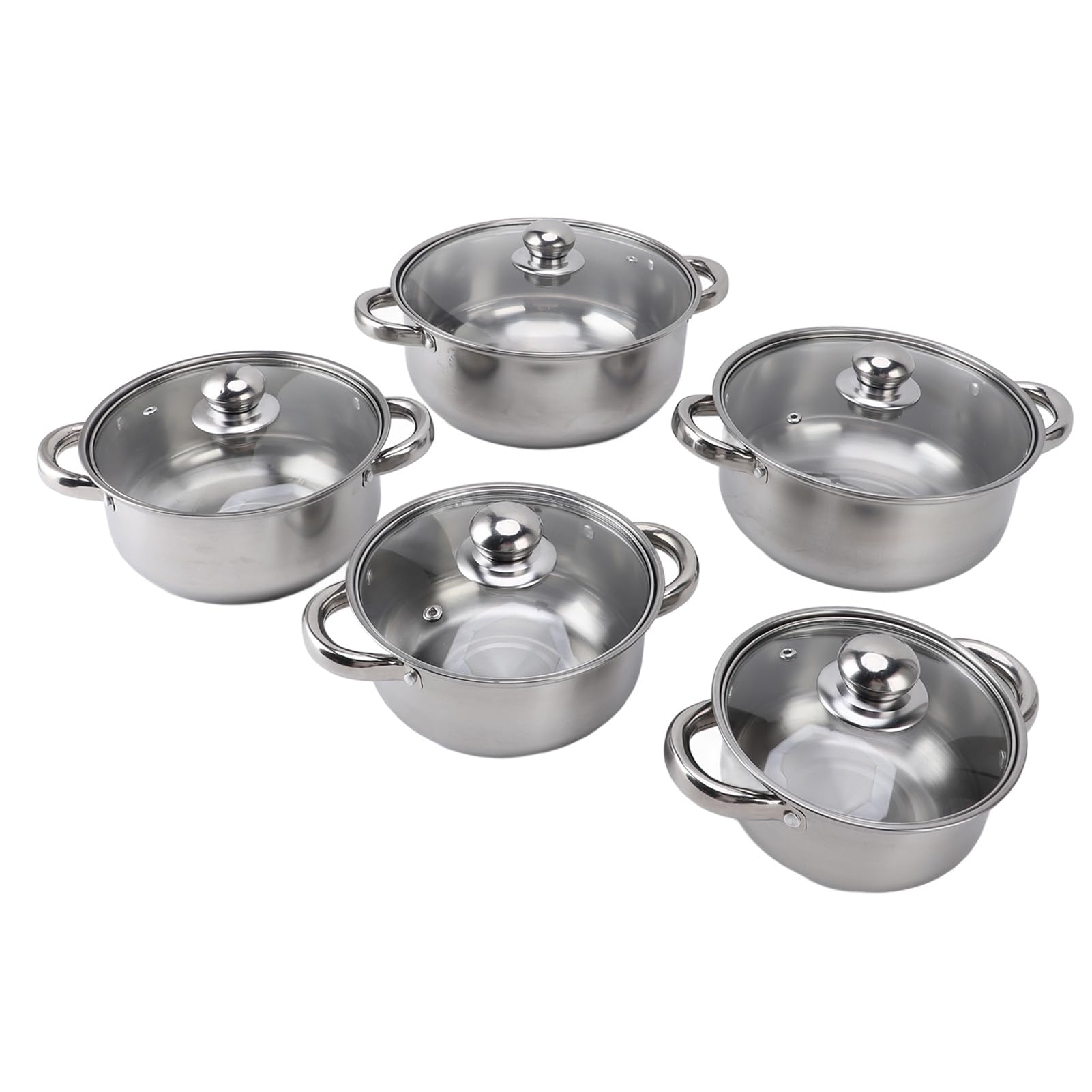 Aramox 5PCS Stalowe Garnki ze Stali Nierdzewnej Pot Stofot Zupa ze szklaną pokrywką Układanie Kuchennych naczyń do Gotowania Odpowiednich do Różnych wymagań Gotowania