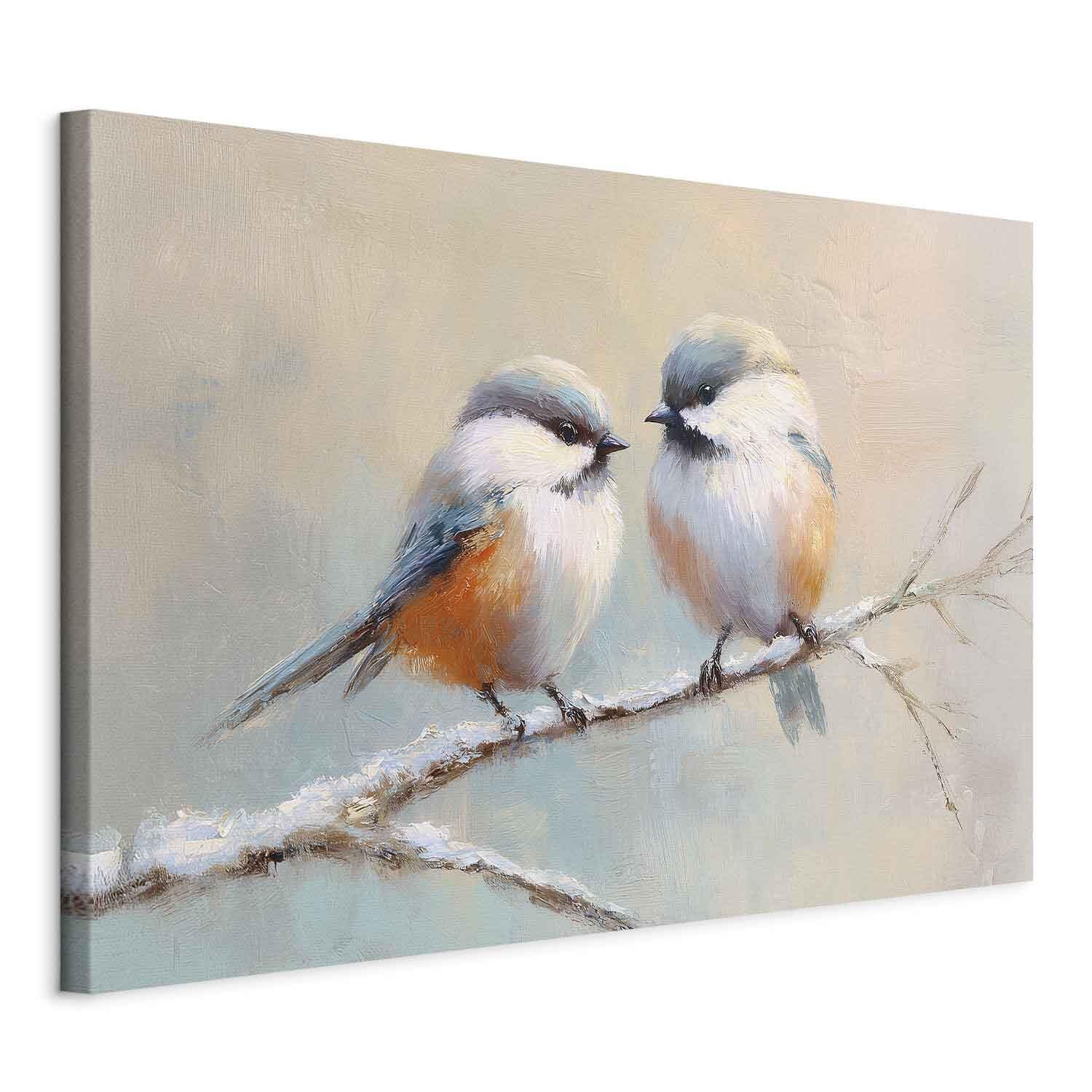 decomonkey Canvas Print Winter birds 23.6" x 15.7" / 60 x 40 cm 1-piece canvas prints Picture on canvas Wall art Art print decoration Living room Gift Birds Branch Winter Snow