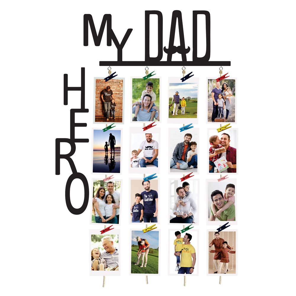 Ishika Creation My Dad My Hero Wood Collage Picture Frame Gift for Birthday Anniversary for Family Friends Mom Dad Sister Brother Couple (47 X 1.1 X 75 cm, Black) (My Dad My Hero)
