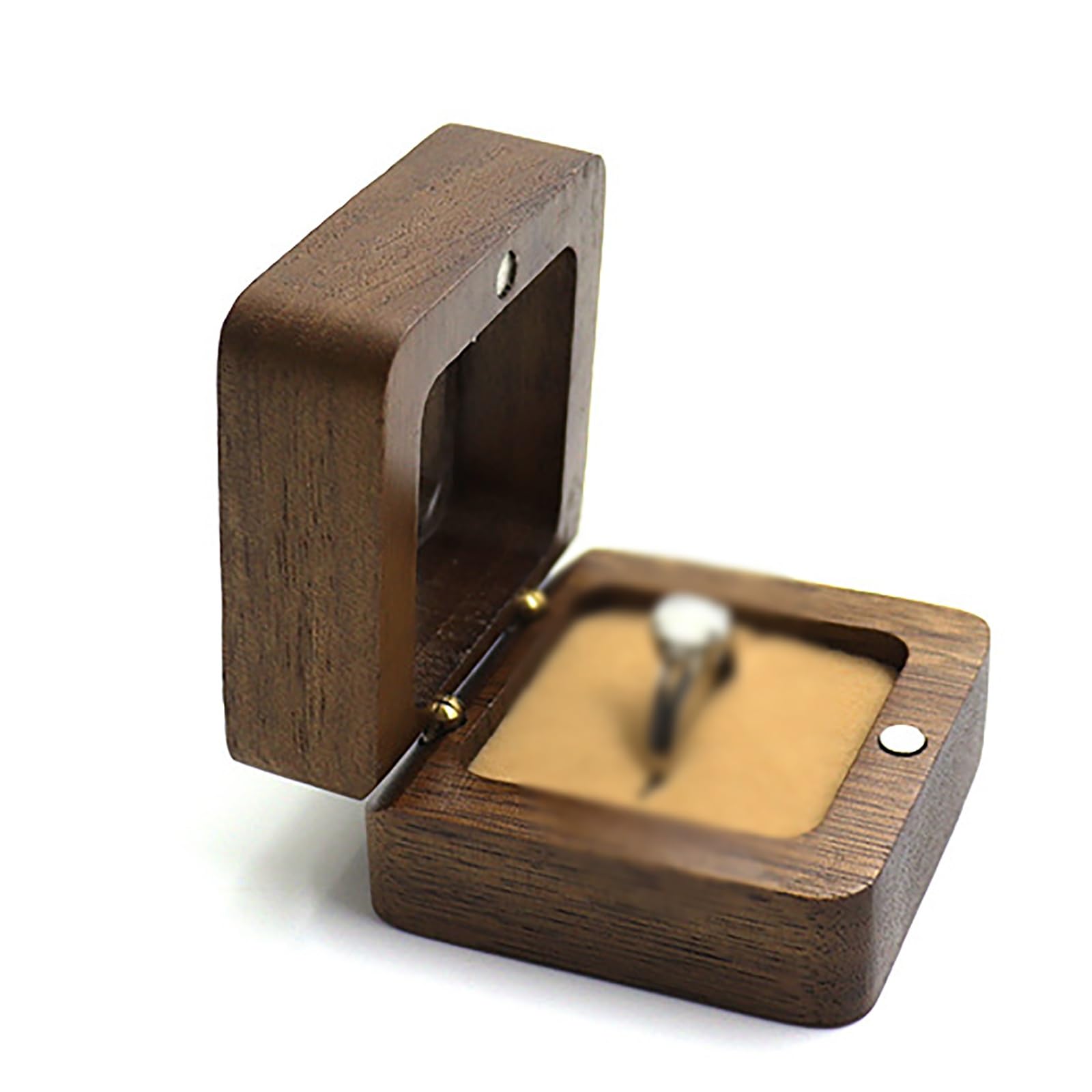 DUMRALBQE Wooden Ring Box Wooden Velvet Lined Box Square Ring for Storage and Placement(Champagne)