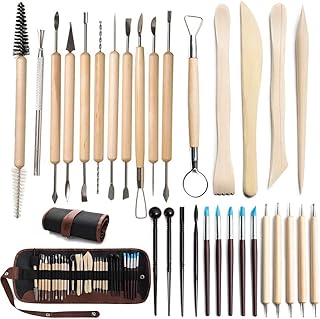 Kit d'outils poterie, Outils de sculpture sur argile Ensemble de poterie en argile, kit sculpture pour modeler la pâte à modeler Sculpture Découpage avec Sac de Rangement (30 pièce)