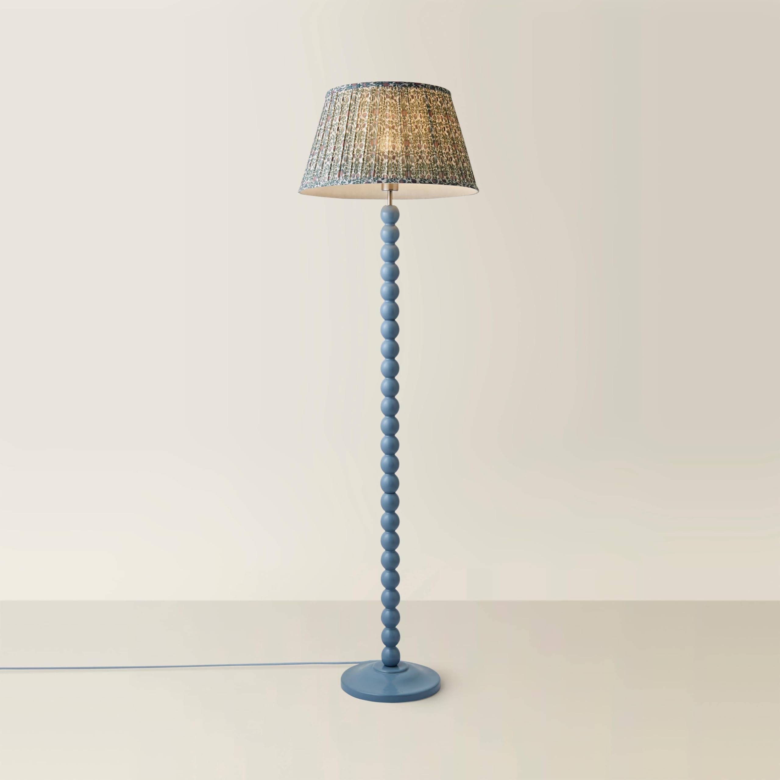 Bobbin Bobbles Floor Lamp - Floral Pleated Tapered Shade - Pastel Powder Blue - William Morris Fabric