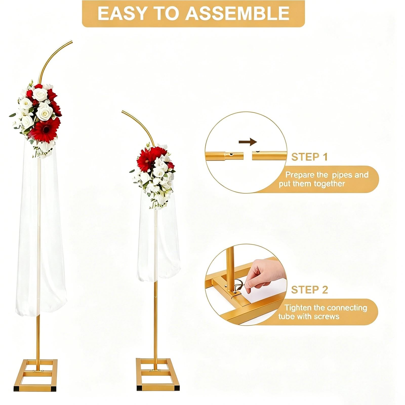 Metall Ballonbogen Ständer, Hochzeitsbogen Hintergrund Ständer Set, Halbrunder Goldener Ständer Geeignet für Geburtstage, Hochzeiten, Babytaufen und Alle Arten Von Feierlichkeiten(204cm & 241cm)