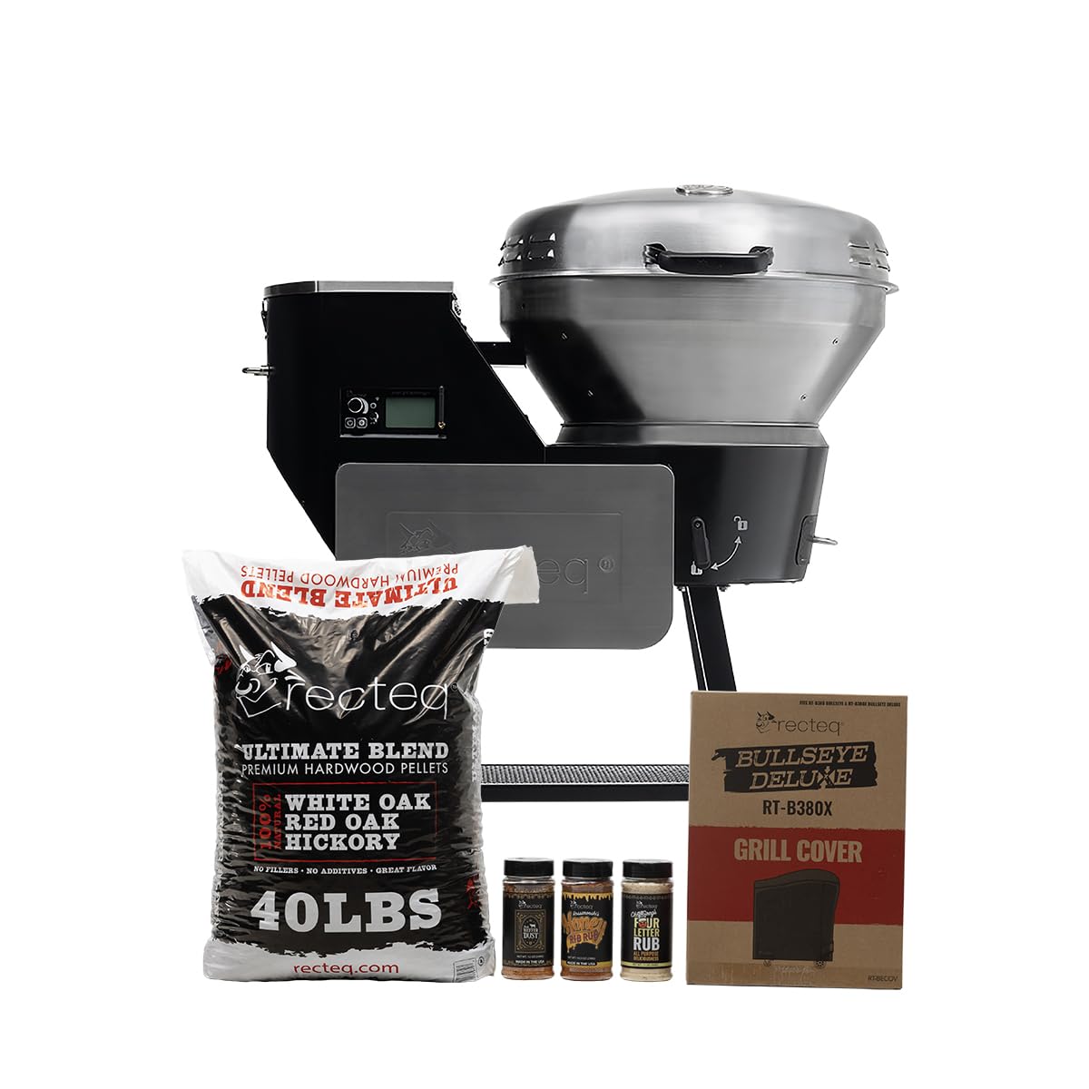 recteq Pellet Grill RT-B380X Bullseye Deluxe + Grilling Basics Bundle, WiFi Enabled Electric Pellet Smoker Grill, Wood Pellets, BBQ Outdoor, Smoke, Sear, and More