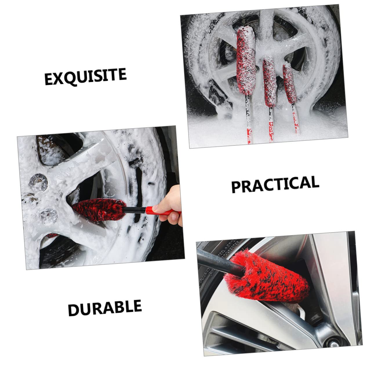 UKCOCO Set di 3 Spazzole per Cerchi e Pneumatici Auto in Fibra Pom | Set da 3 Pezzi, Setole Dense e Leggere, Facile da Riporre, per Pneumatici e Manutenzione Quotidiana