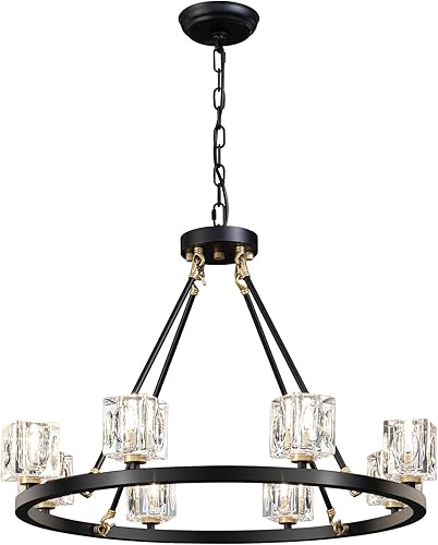 Miniatura 8 de Candelabro de cristal de 8 luces, accesorios de iluminación para comedor, casa de campo, con ruedas de carro, lámpara colgante de techo, lámpara