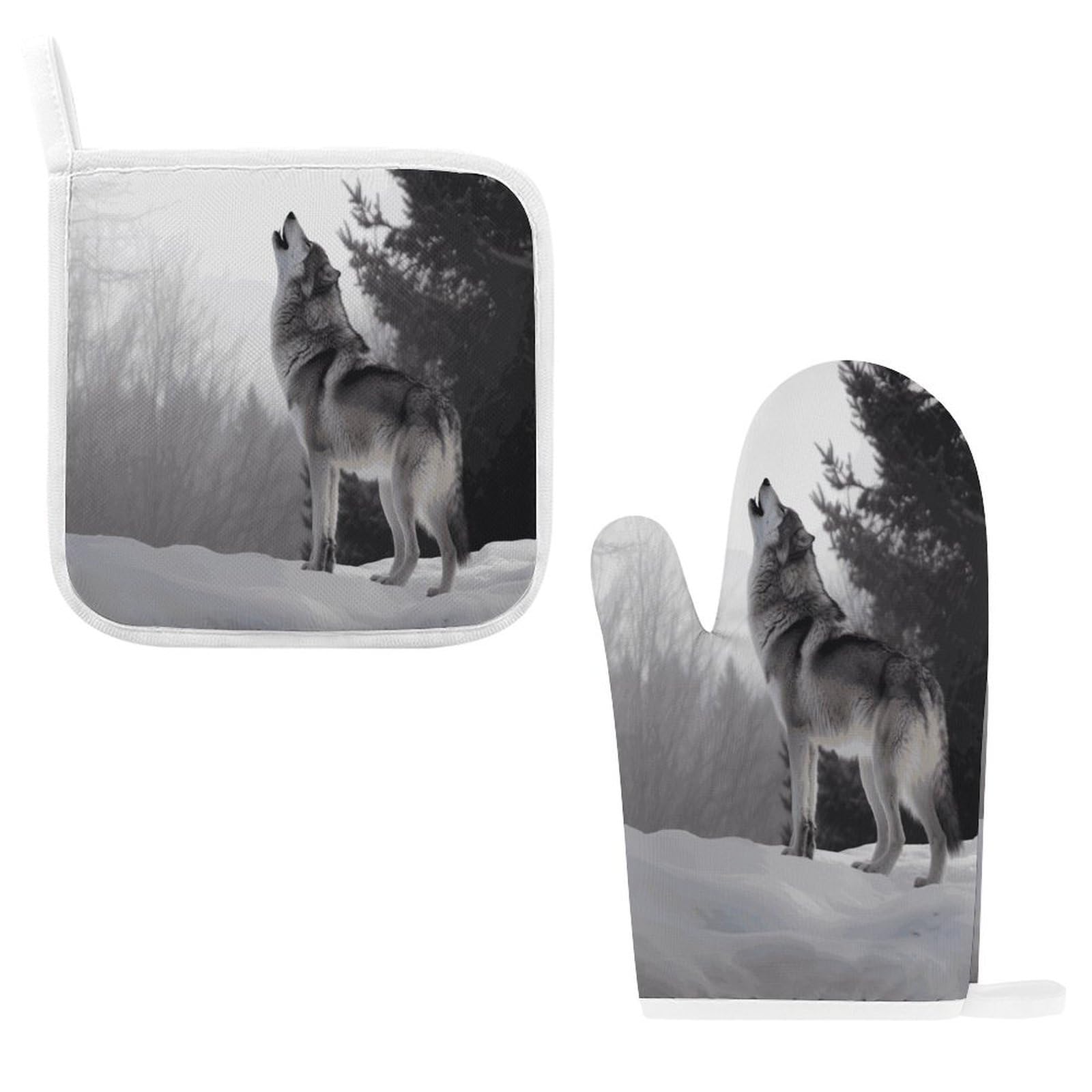Btcowzrv Style Howling Wolf Oven Mitts And Pot Holders 2Pcs Set