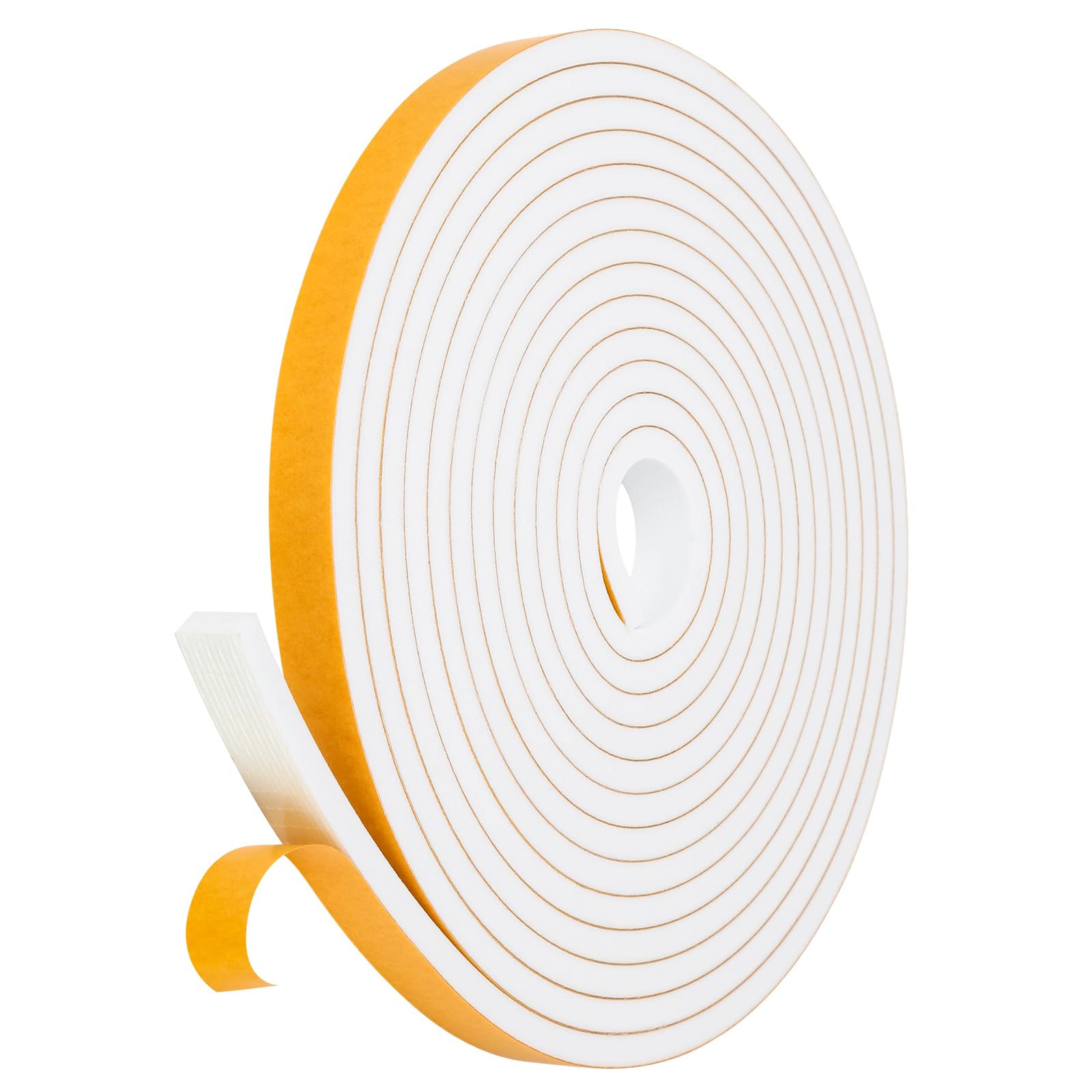 Weather Stripping Door Seal Strip (3/5 Inch X 1/4 Inch X 16Feet), Strong Adhesive, Lightproof, Soundproof, Weatherproof Foam Tape Insulation for Sliding Door, Front Door Frame, Windows- White