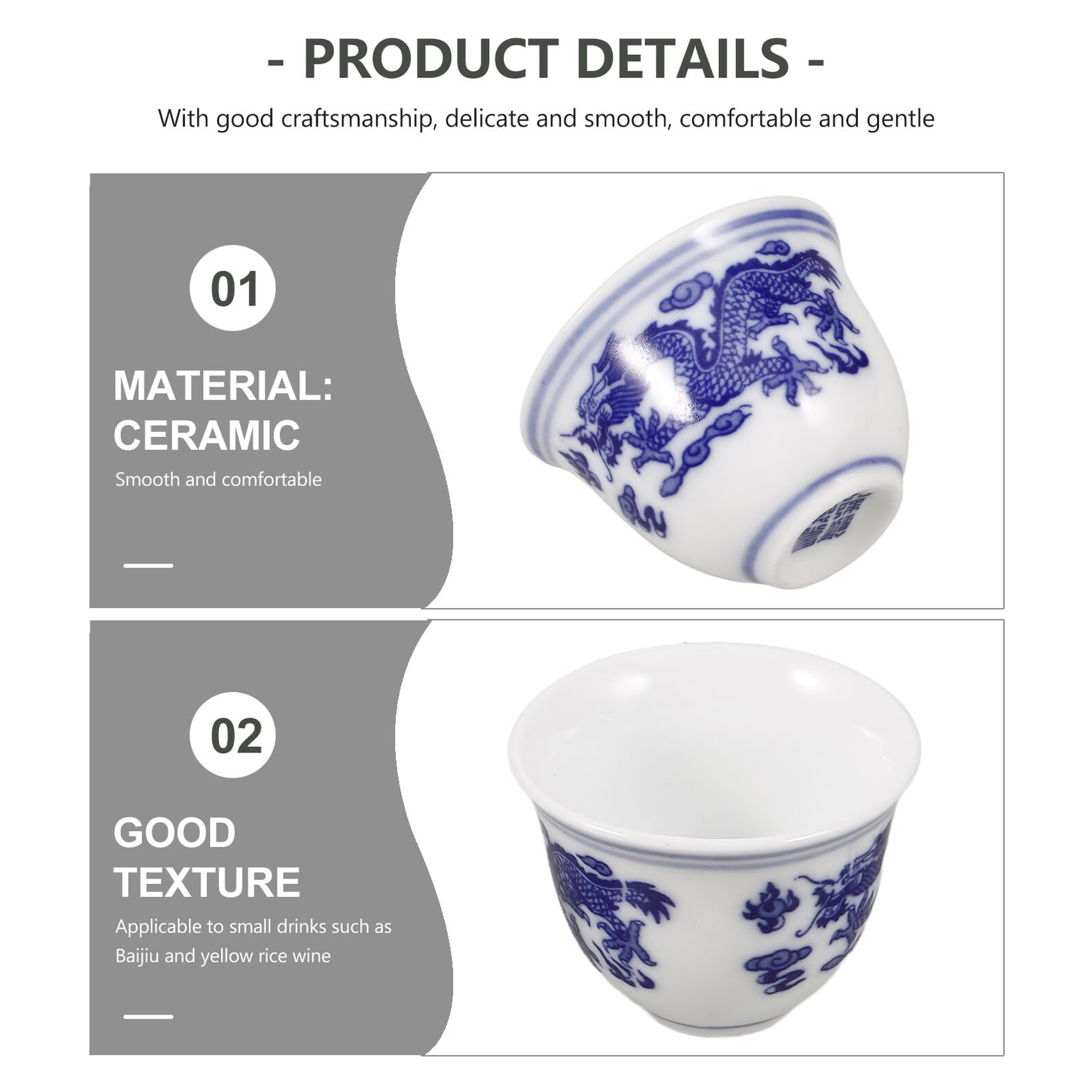 COLLBATH Porzellan Tasse 4 Stück Traditionell Chinesische Teetasse Blau Weiß aus Keramik 25ml Klein Elegant und Einfach zu Reinigen für Haushalt