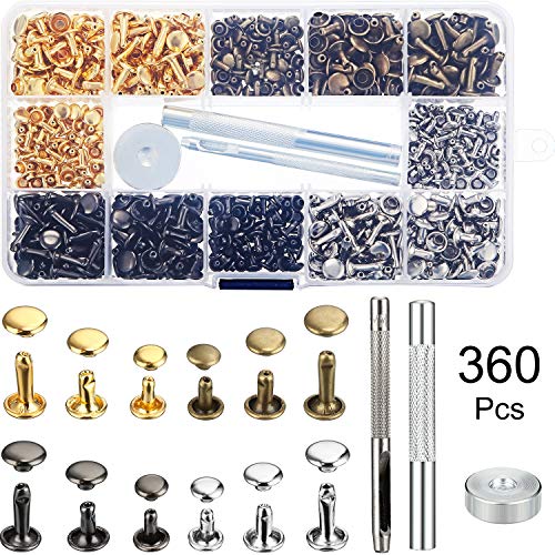 360 Sets Leather Rivets Double Cap Rivet Tubular Metal Studs and 3 Pieces
