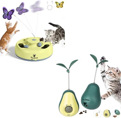 Miniatura 8 de Pawaboo Juguete interactivo automático 3 en 1 para gatos, juguete electrónico de movimiento con avivadores de mariposa, bola de pista y ratón de