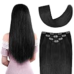 14 Clip in Hair Extensions Real Human Hair for Women - Silky Straight Jet Black Human Hair Clip in Extensions 50grams 4pieces 1 Color