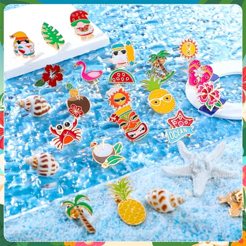 Image of Giegxin 40 Pcs Summer Enamel Pins Bulk Hawaiian Brooch Pins Beach Backpack Pins Tropical Button Pins Cute Cartoon Pineapple Watermelon Coconut Tree Lapel Pin for Hawaiian Party Festival Gifts