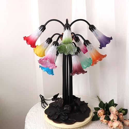 Miniatura 9 de Bieye L10847 Lámpara de mesa de cristal soplado con flores de lirio para decoración de sala de estar y dormitorio (2 luces, rosa)