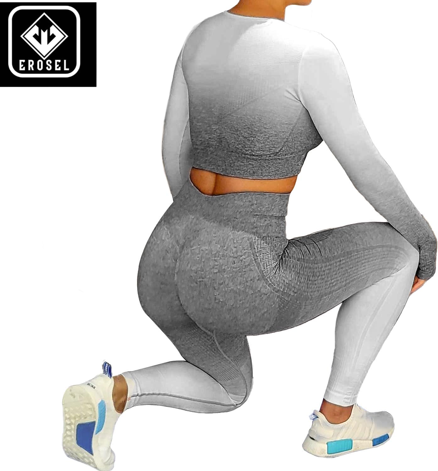 Women's Fitness Clothing Gym Outfit – Ombre 2 Piece Workout Sets for Women Crop Top & High Waisted Legging Set– Womens - Image 2