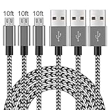 Micro USB Cable,Ant Saver 10FT High Charging Speed Nylon Braided Micro USB Cable for Android and Windows Smartphones-3 Pack -(Black+Gray)